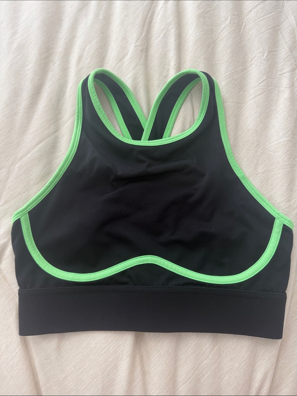 Fabletics Black Sports Bra with Neon Green Trim